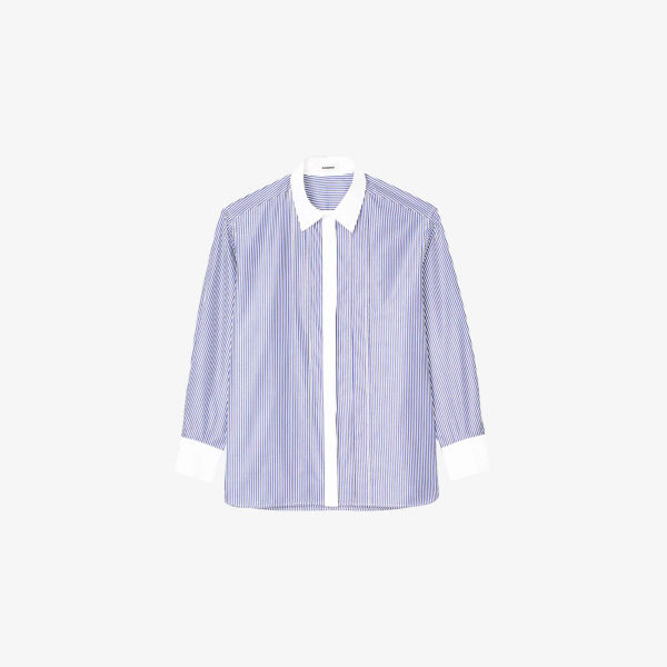 Рубашка Sandro из хлопка в полоску с контрастным воротником, синий
Рубашка Sandro из хлопка в полоску с контрастным воротником, синий