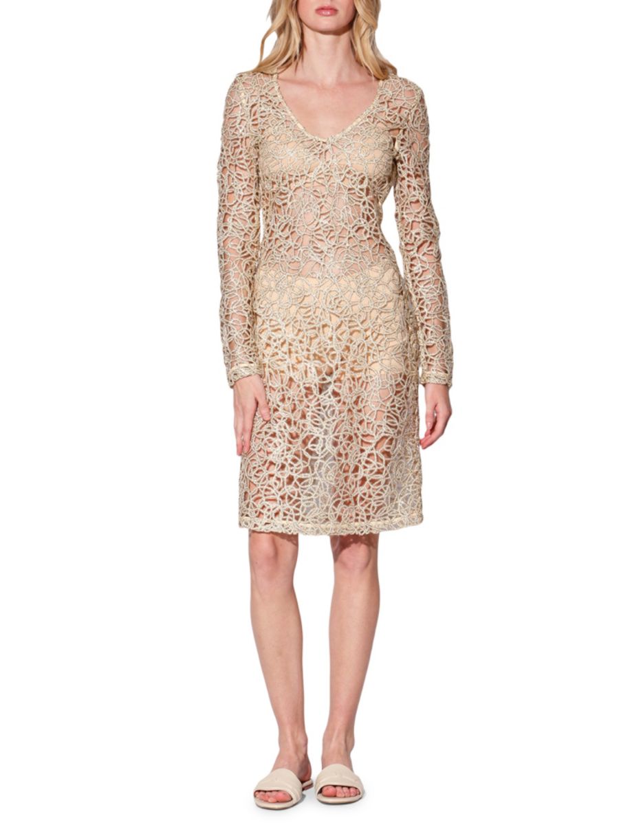 Прозрачное платье-футляр с длинными рукавами и золотой вышивкой Walter Baker, золотой
Прозрачное платье-футляр с длинными рукавами и золотой вышивкой Walter Baker, золотой