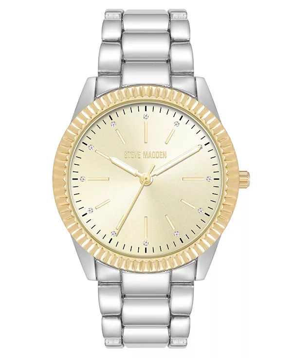 Женские часы с браслетом из сплава металла серебристого и золотистого оттенков, с монетовидным краем, 36 мм Steve Madden, silver-tone/gold-tone
Женские часы с браслетом из сплава металла серебристого и золотистого оттенков, с монетовидным краем, 36 мм Steve Madden, silver-tone/gold-tone