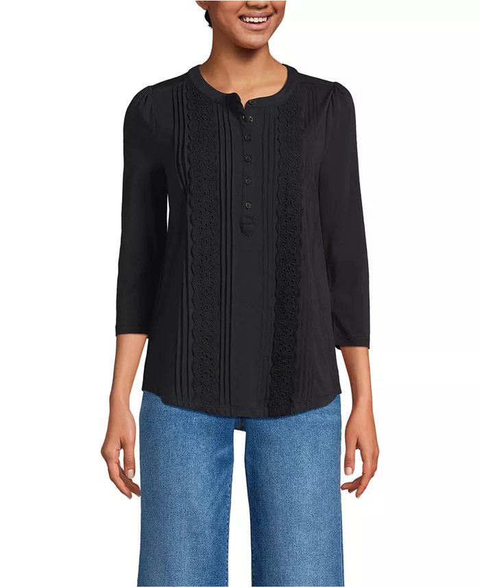 Женский легкий трикотажный топ с рукавами 3/4 и отделкой Lands' End, черный
Женский легкий трикотажный топ с рукавами 3/4 и отделкой Lands' End, черный