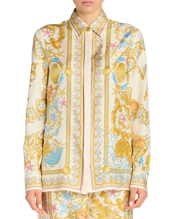 Подводный Барокко Шелковая Рубашка с Платочным Принтом Versace, желтый 
Подводный Барокко Шелковая Рубашка с Платочным Принтом Versace, желтый