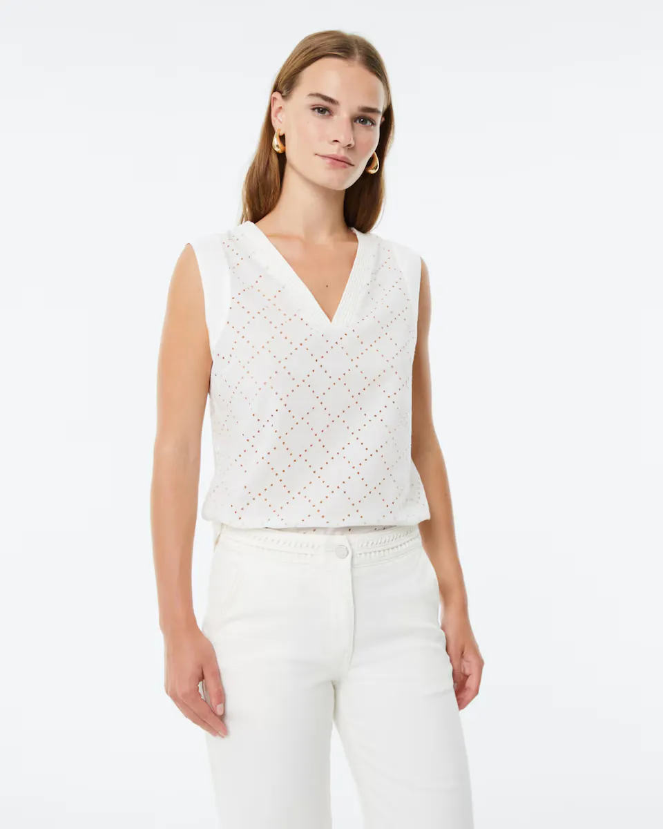 Женская вышитая блузка без рукавов с V-образным вырезом Paz Torras, белый
Женская вышитая блузка без рукавов с V-образным вырезом Paz Torras, белый