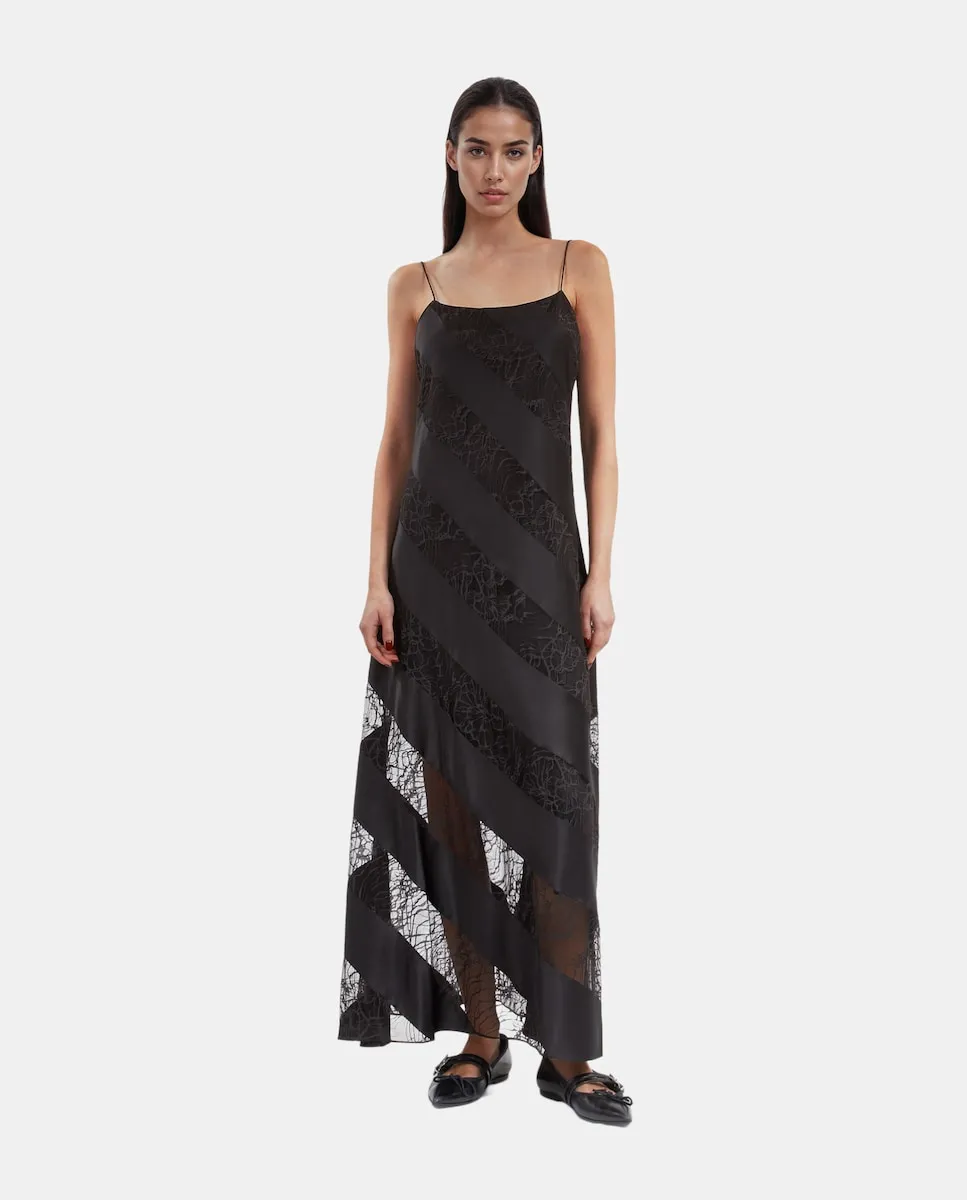 Длинное платье-комбинация из шелка и кружева The Kooples, черный
Длинное платье-комбинация из шелка и кружева The Kooples, черный