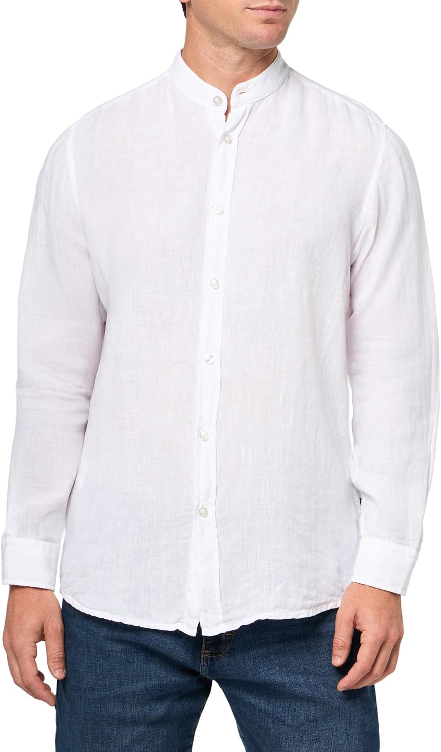 BOSS мужская льняная рубашка с воротником-стойкой на пуговицах, Powder White
BOSS мужская льняная рубашка с воротником-стойкой на пуговицах, Powder White