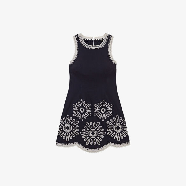 Платье мини Maje без рукавов из хлопка с эластаном с кружевной отделкой, синий 
Платье мини Maje без рукавов из хлопка с эластаном с кружевной отделкой, синий