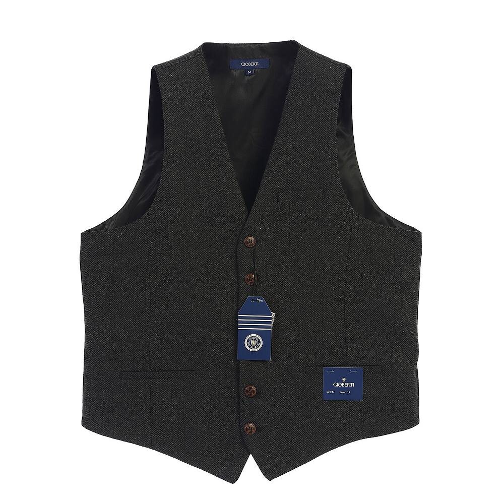 Мужской строгий твидовый жилет Gioberti с узором «елочка» на 6 пуговицах, цвет Herringbone Charcoal
Мужской строгий твидовый жилет Gioberti с узором «елочка» на 6 пуговицах, цвет Herringbone Charcoal