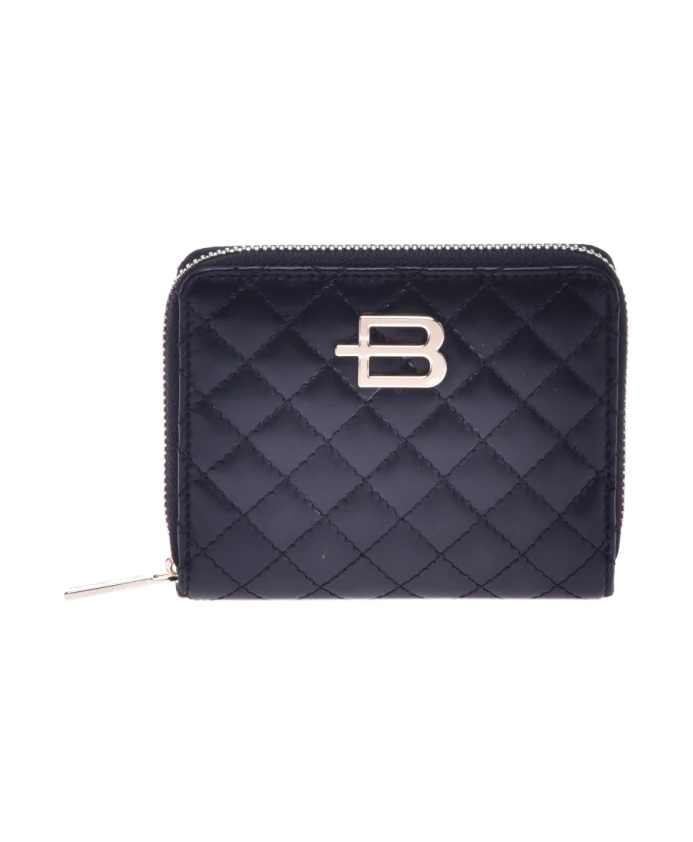 Кошелек на молнии из черной стеганой кожи с монограммой Baldinini, синий 
Кошелек на молнии из черной стеганой кожи с монограммой Baldinini, синий