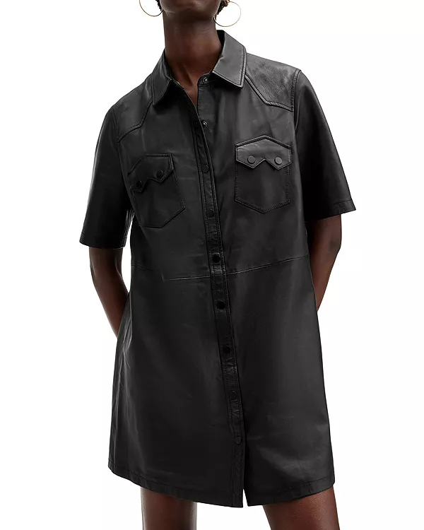 Платье-Рубашка из рокерской кожи Allsaints, черный
Платье-Рубашка из рокерской кожи Allsaints, черный