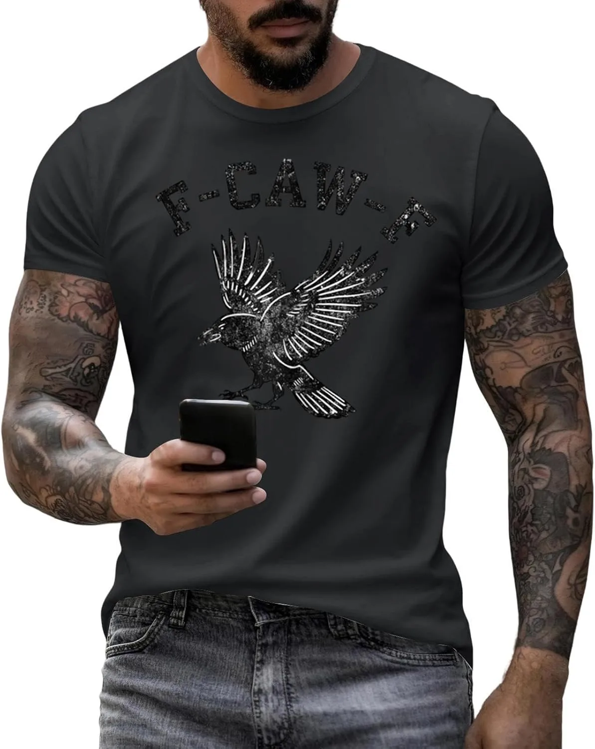 Мужская футболка F-caw-F с принтом ворон FQZWONG
Мужская футболка F-caw-F с принтом ворон FQZWONG