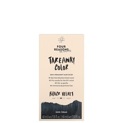 Four Reasons Original Takeaway Color Black Velvet 1.0 Полуперманентная краска для волос Без аммиака и отдушек Краска для волос 100% веганская и не тестируемая на животных 
Four Reasons Original Takeaway Color Black Velvet 1.0 Полуперманентная краска для волос Без аммиака и отдушек Краска для волос 100% веганская и не тестируемая на животных