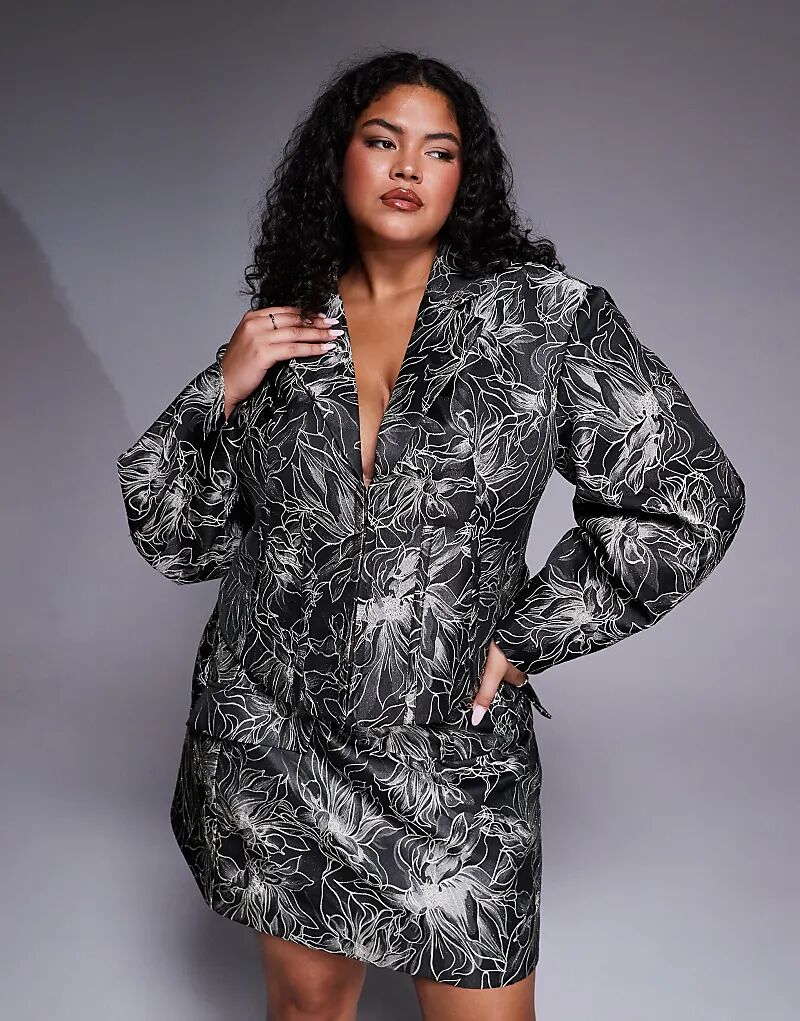 Жаккардовый блейзер ASOS LUXE Curve с черным цветочным принтом
Жаккардовый блейзер ASOS LUXE Curve с черным цветочным принтом
