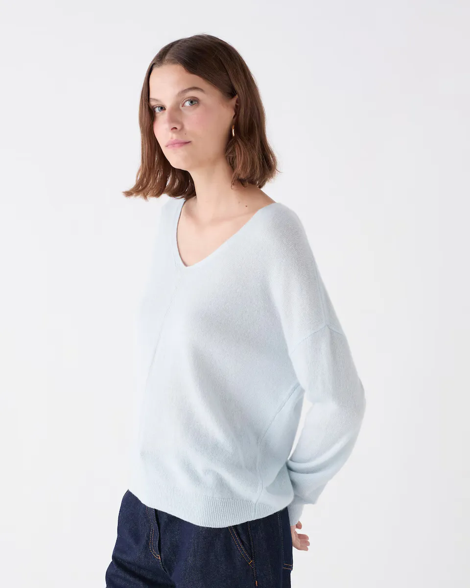 Женский свитер из 100% кашемира с V-образным вырезом Caroll, голубой
Женский свитер из 100% кашемира с V-образным вырезом Caroll, голубой