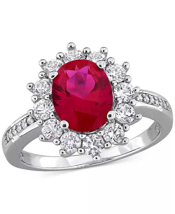 Кольцо-Ореол с драгоценными камнями и бриллиантами из стерлингового серебра Macy'S, ruby
