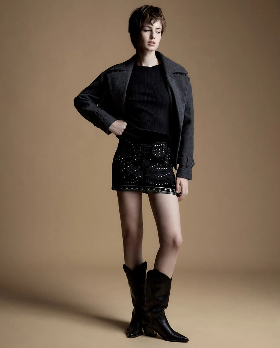 Мини-юбка бархатная с заклепками Sfera, черный
Мини-юбка бархатная с заклепками Sfera, черный