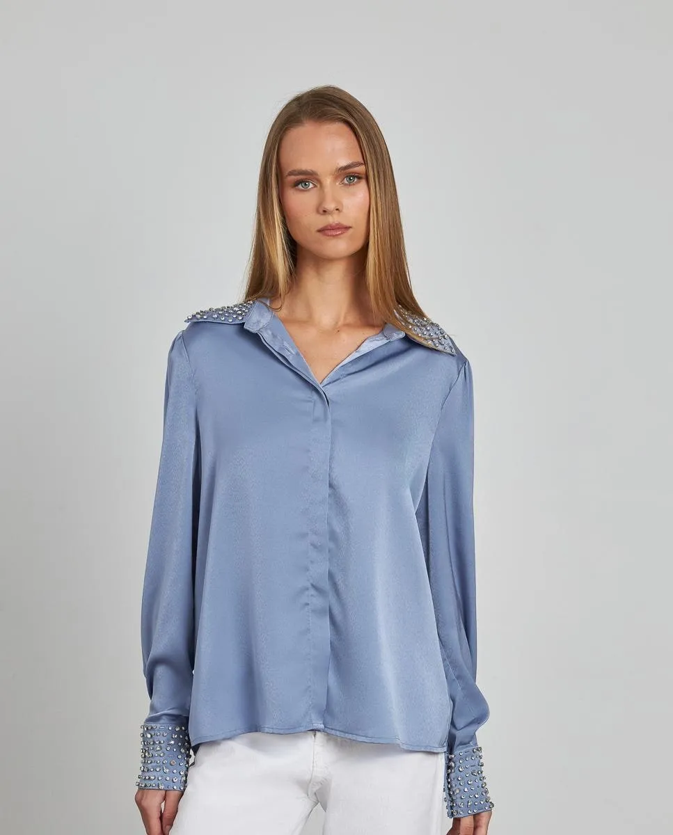 Женская атласная блузка с длинными рукавами, украшенная стразами на манжетах и воротнике Alma En Pena, синий
Женская атласная блузка с длинными рукавами, украшенная стразами на манжетах и воротнике Alma En Pena, синий