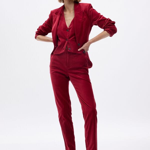 Бархатные брюки прямого кроя скинни Gap, красный 
Бархатные брюки прямого кроя скинни Gap, красный