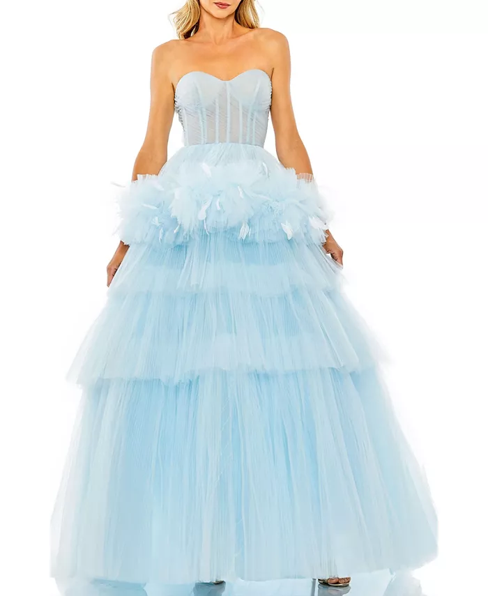 Женское тюлевое платье без бретелей с перьями Mac Duggal, синий
Женское тюлевое платье без бретелей с перьями Mac Duggal, синий