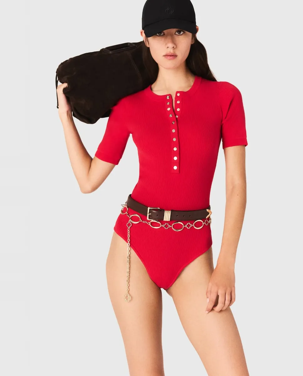 Женское боди с трикотажными ребристыми рукавами Maje, красный
Женское боди с трикотажными ребристыми рукавами Maje, красный