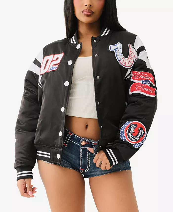 Женская атласная куртка-бомбер свободного покроя в университетском стиле True Religion, черный
Женская атласная куртка-бомбер свободного покроя в университетском стиле True Religion, черный