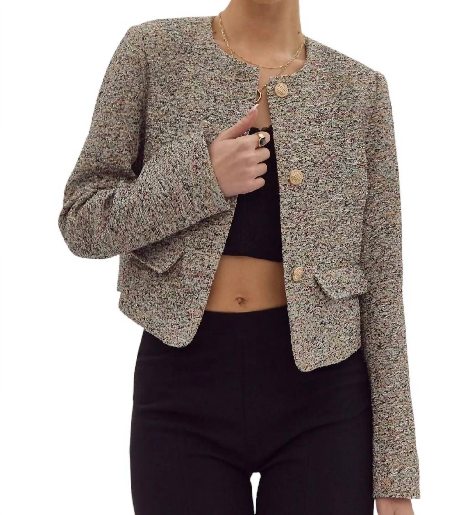 Укороченный твидовый пиджак черного цвета entro
Укороченный твидовый пиджак черного цвета entro
