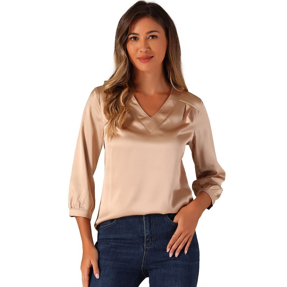 Женские повседневные атласные блузки для офисной работы с V-образным вырезом и рукавами 3/4 ALLEGRA K, цвет Champagne
Женские повседневные атласные блузки для офисной работы с V-образным вырезом и рукавами 3/4 ALLEGRA K, цвет Champagne