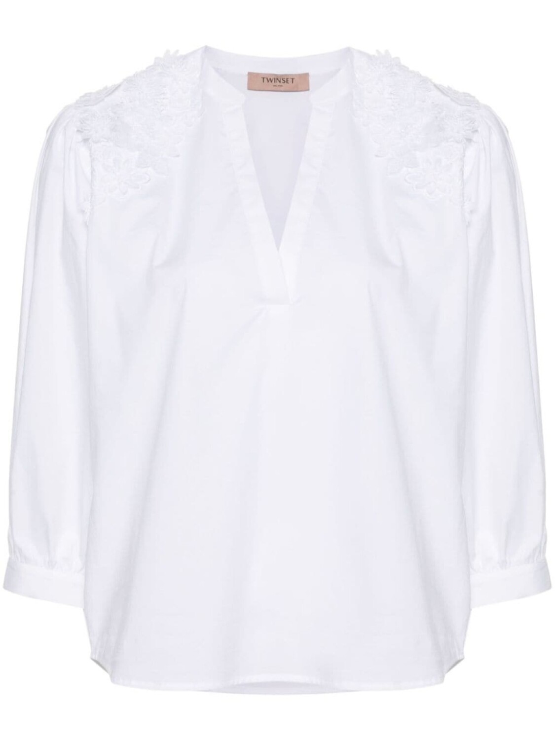 Блуза из поплина с цветочной кружевной аппликацией TWINSET, белый
Блуза из поплина с цветочной кружевной аппликацией TWINSET, белый