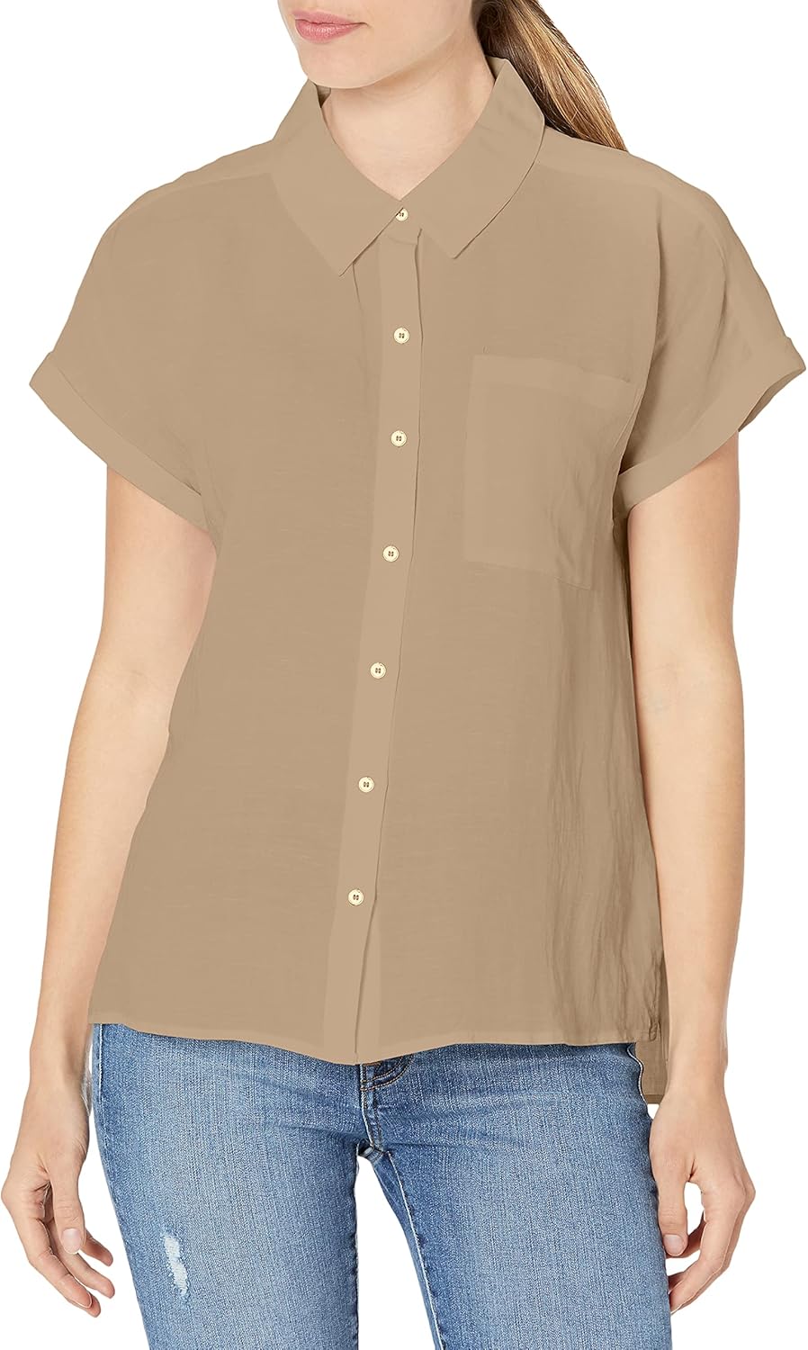 Calvin Klein Womens S/S Bttn FRNT W/Cllr, Latte
Calvin Klein Womens S/S Bttn FRNT W/Cllr, Latte