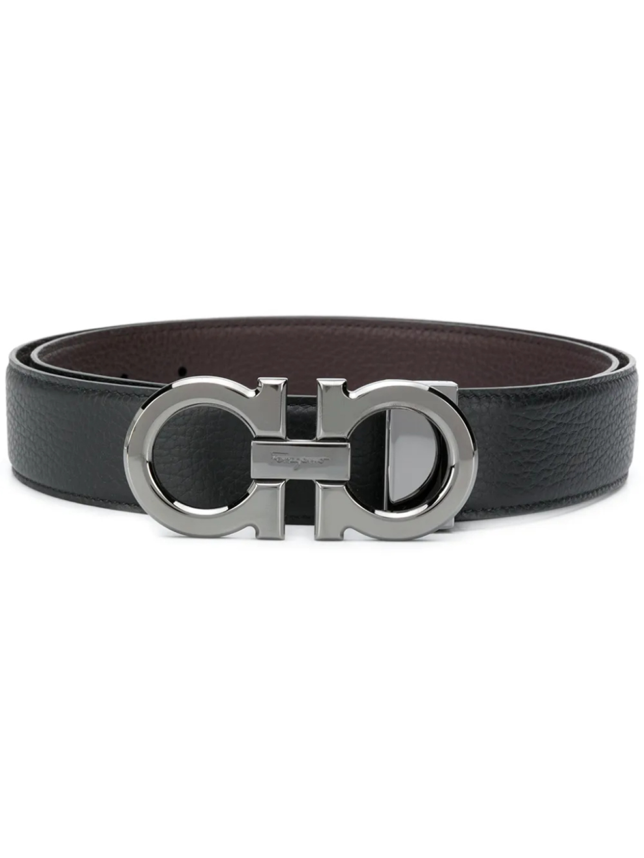 Двусторонний ремень с пряжкой Gancini Ferragamo, черный 
Двусторонний ремень с пряжкой Gancini Ferragamo, черный