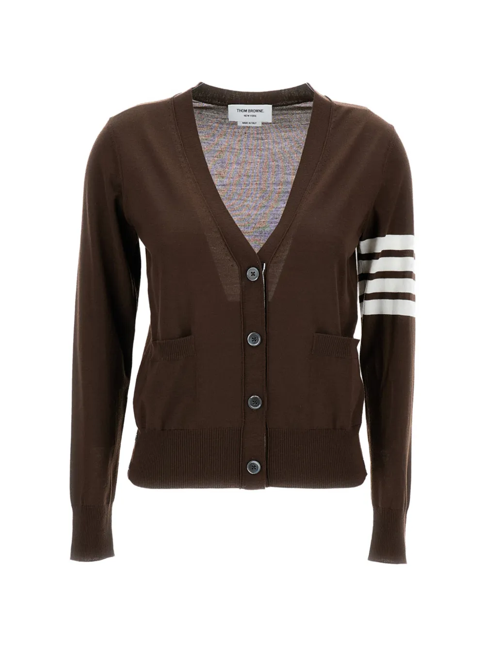 Кардиган с V-образным вырезом и полосатыми деталями Thom Browne, коричневый
Кардиган с V-образным вырезом и полосатыми деталями Thom Browne, коричневый