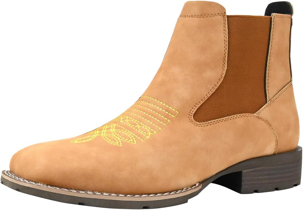 Мужские ковбойские ботинки с квадратным носком, челси, водонепроницаемые, классические, с эластичными вставками, противоскользящие, повседневные ботильоны, светло-коричневая матовая кожа, вышитые детали Gnvkxeu
Мужские ковбойские ботинки с квадратным носком, челси, водонепроницаемые, классические, с эластичными вставками, противоскользящие, повседневные ботильоны, светло-коричневая матовая кожа, вышитые детали Gnvkxeu