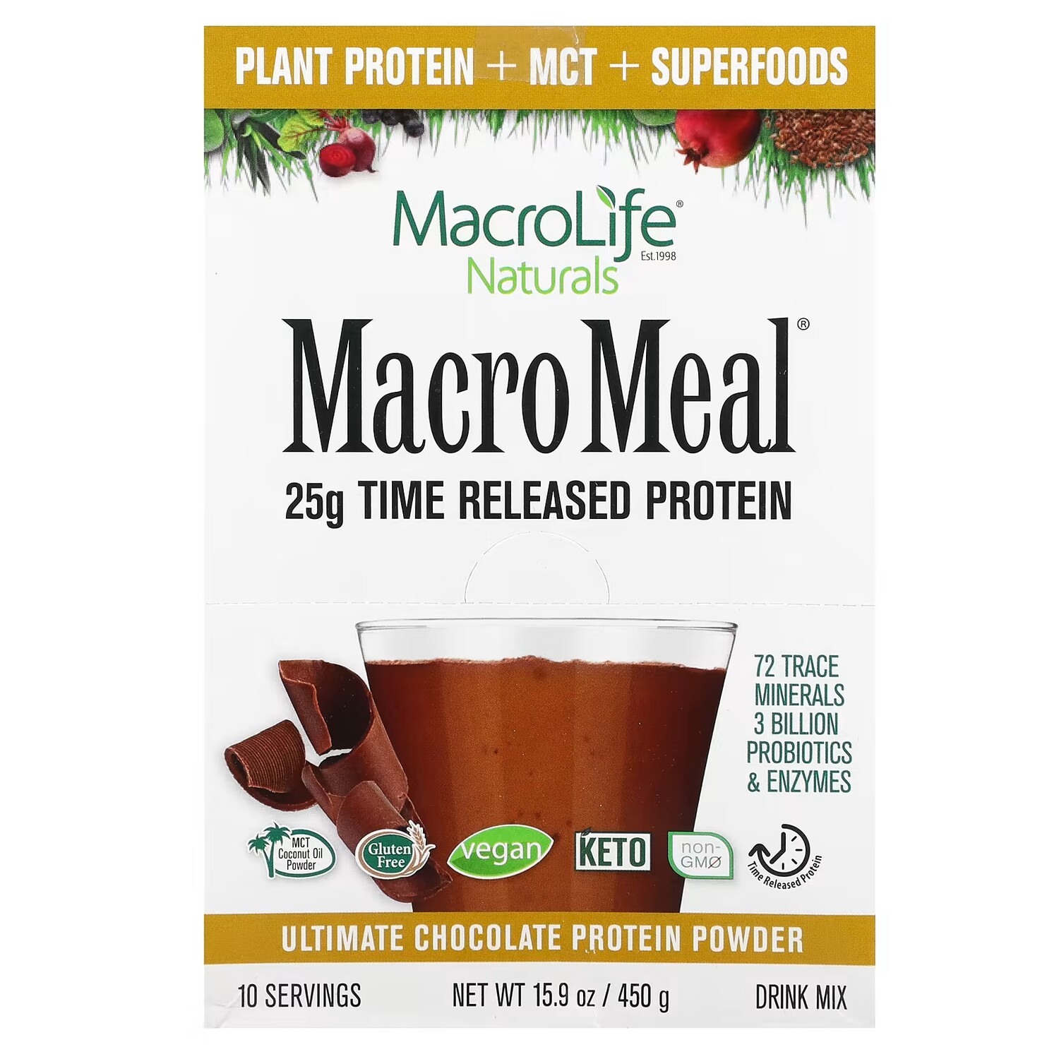 Macrolife Naturals MacroMeal Ultimate Protein Powder Chocolate 10 пакетов по 45 г
Macrolife Naturals MacroMeal Ultimate Protein Powder Chocolate 10 пакетов по 45 г
