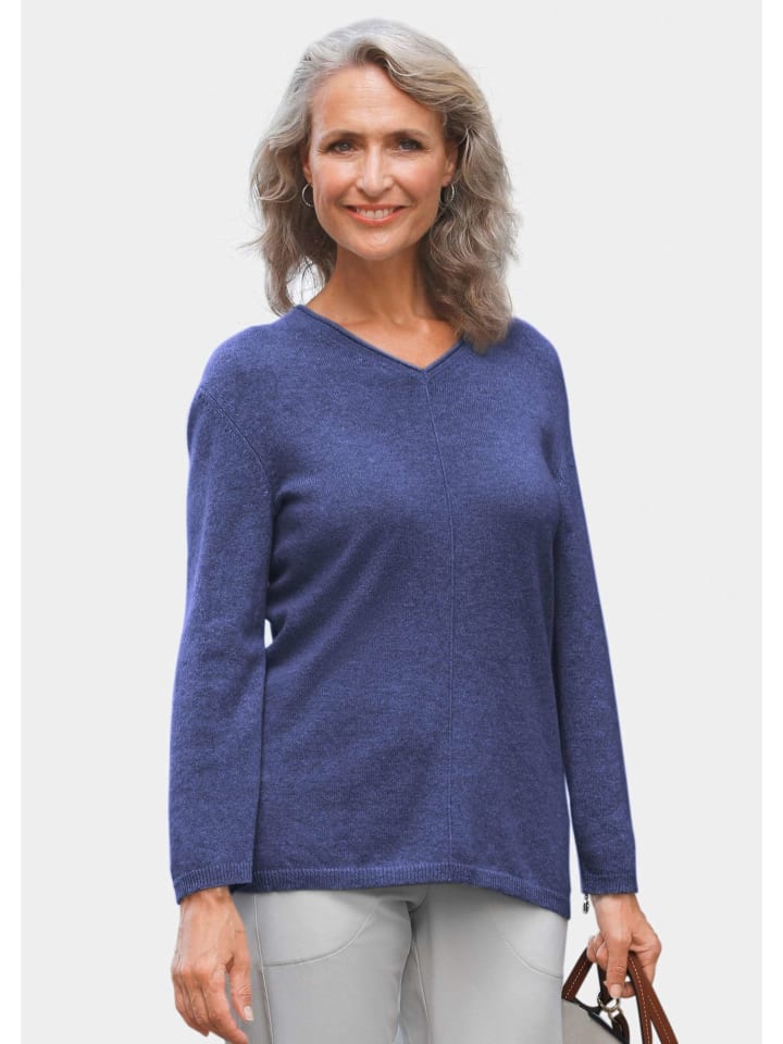 Короткий размер: базовый кашемировый свитер с V-образным вырезом темно-синего цвета. GOLDNER
Короткий размер: базовый кашемировый свитер с V-образным вырезом темно-синего цвета. GOLDNER