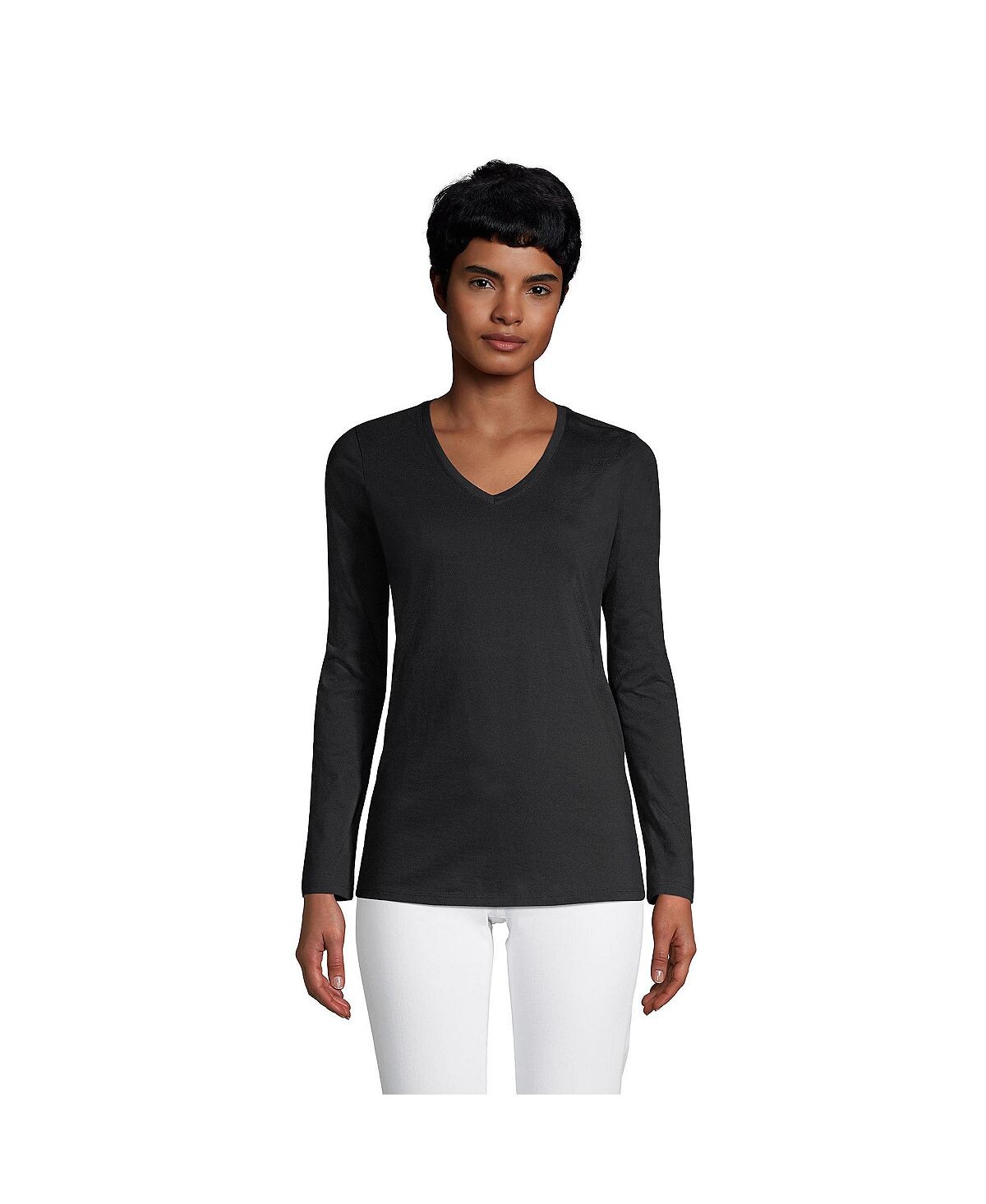 Женская непринужденная хлопковая футболка Supima с длинными рукавами и v-образным вырезом Lands' End, черный
Женская непринужденная хлопковая футболка Supima с длинными рукавами и v-образным вырезом Lands' End, черный