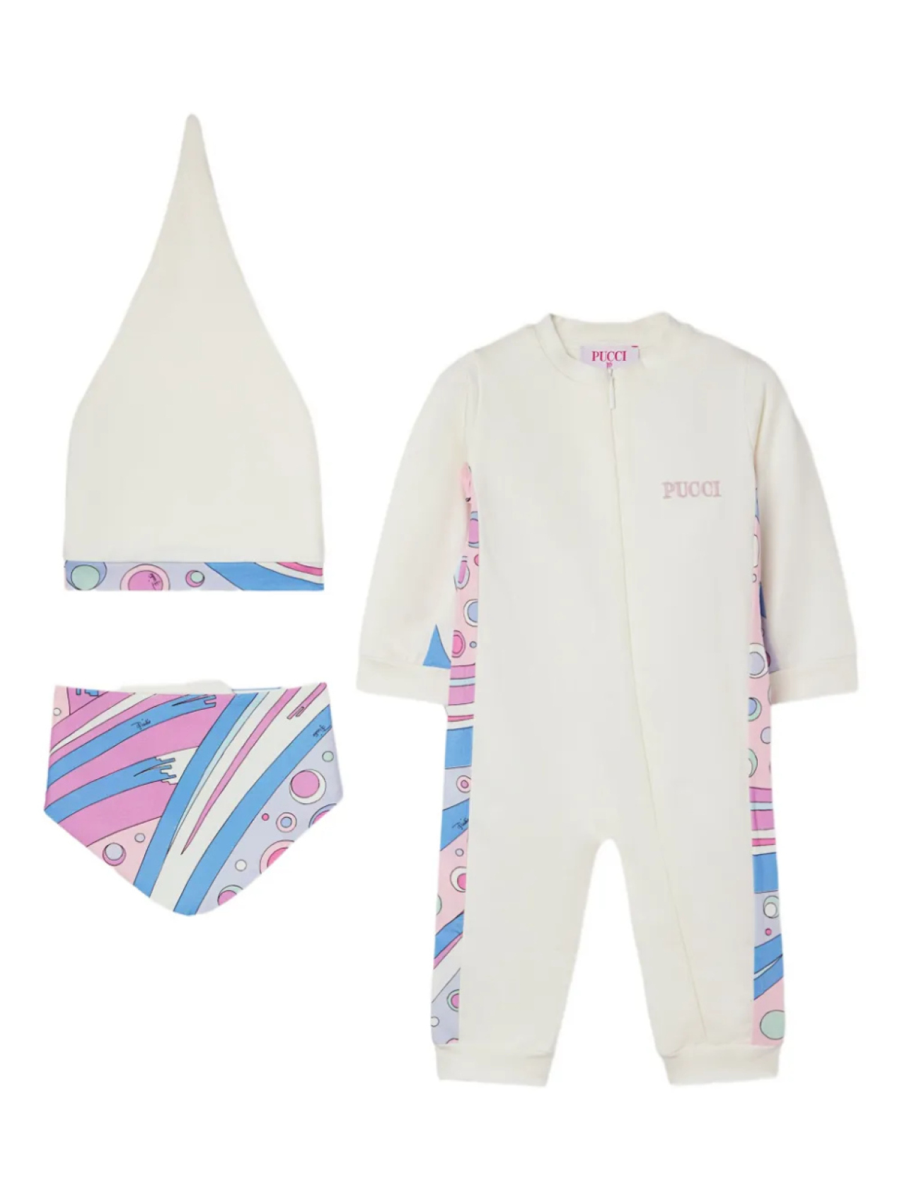 Комплект комбинезонов на молнии с принтом Fontane PUCCI Junior, белый 
Комплект комбинезонов на молнии с принтом Fontane PUCCI Junior, белый
