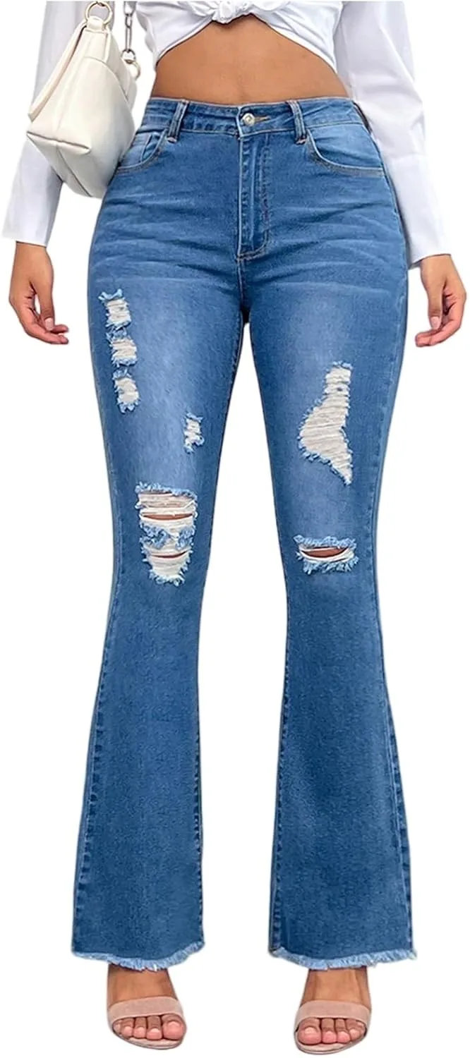 Женские джинсы Flare с высокой талией, рваные, облегающие, с эффектом подтяжки ягодиц
Женские джинсы Flare с высокой талией, рваные, облегающие, с эффектом подтяжки ягодиц