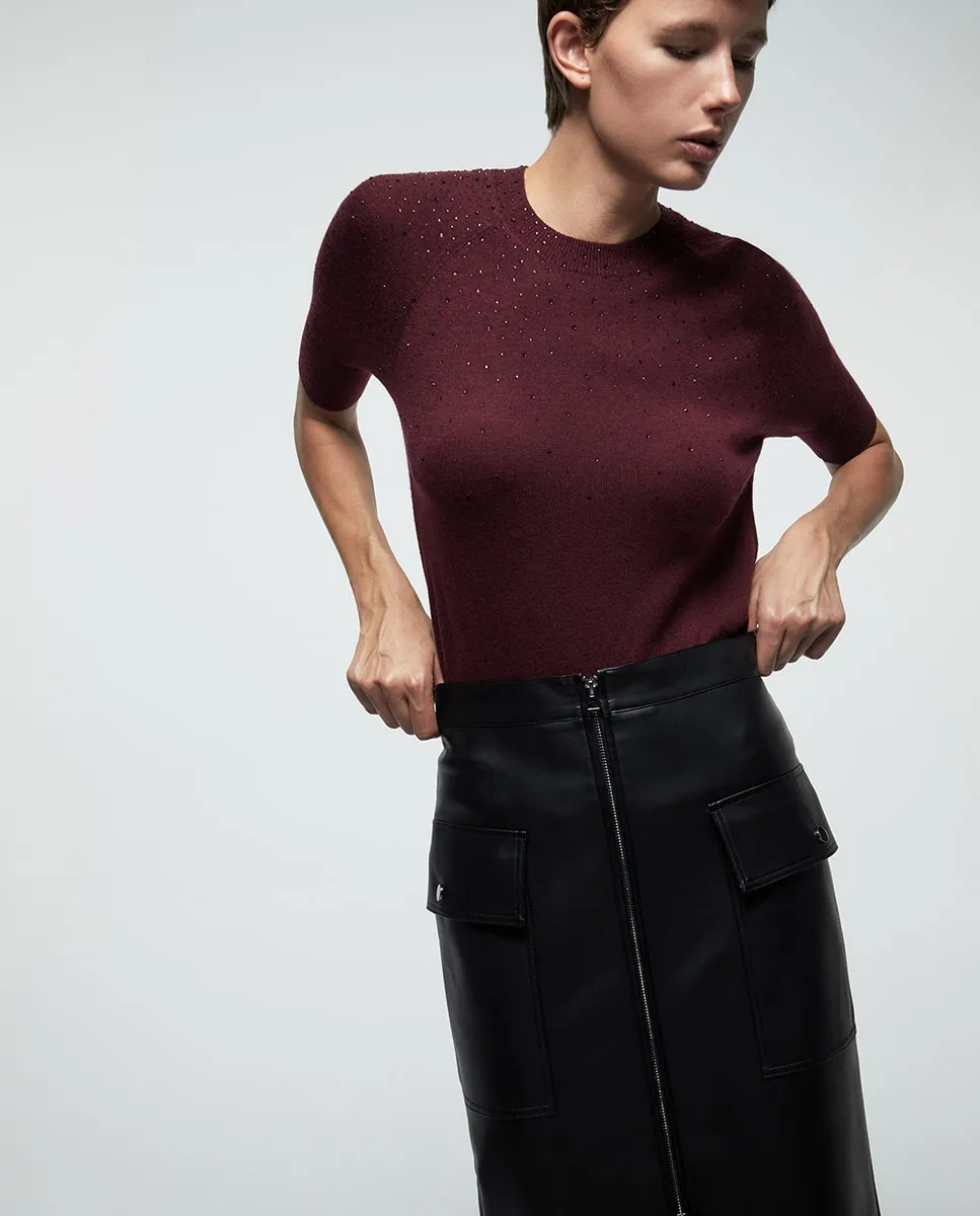 Джемпер с стразами Sfera, бордовый
Джемпер с стразами Sfera, бордовый