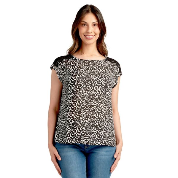 Женский топ с кружевными плечами и рукавом долман Apt. 9, цвет black white animal
Женский топ с кружевными плечами и рукавом долман Apt. 9, цвет black white animal