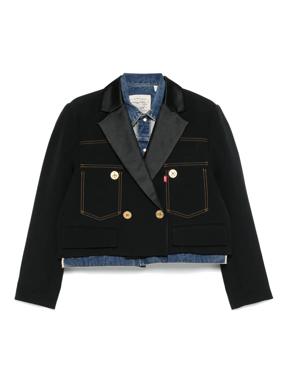 Двубортный пиджак из денима SACAI, черный
Двубортный пиджак из денима SACAI, черный