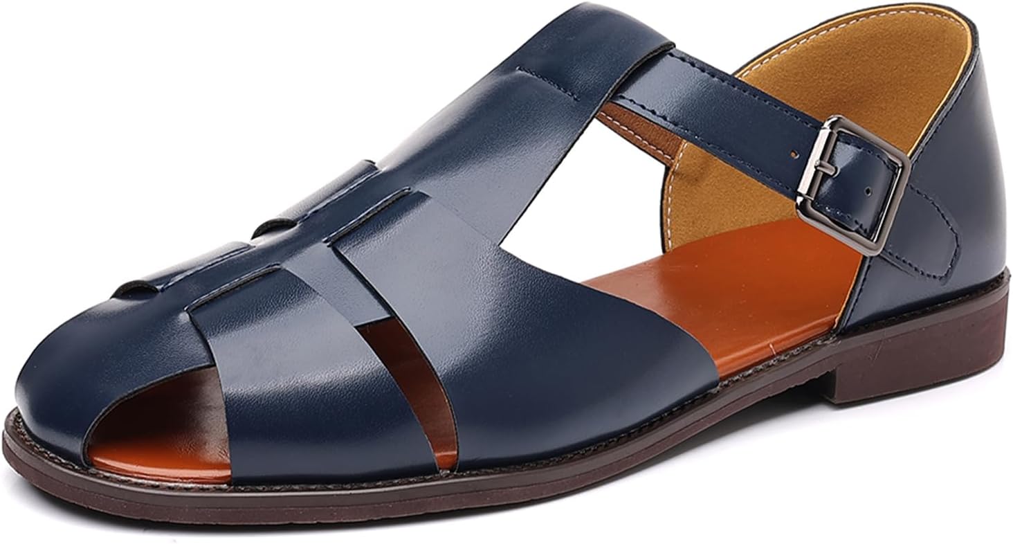 Мужские закрытые сандалии с плоской подошвой типа «фишерман», легкие, с противоскользящей подошвой, регулируемые на липучке, кожаные сандалии для лова рыбы, для летнего пляжа, повседневной носки Eggdk, синий
Мужские закрытые сандалии с плоской подошвой типа «фишерман», легкие, с противоскользящей подошвой, регулируемые на липучке, кожаные сандалии для лова рыбы, для летнего пляжа, повседневной носки Eggdk, синий