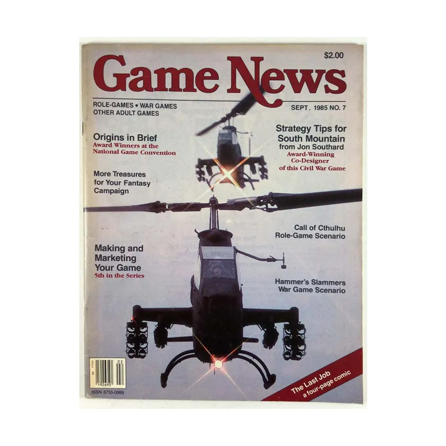 Журнал #7 "South Mountain Tips, Call of Cthulhu Scenario, Hammer's Slammers Scenario", Game News Magazine
Журнал #7 "South Mountain Tips, Call of Cthulhu Scenario, Hammer's Slammers Scenario", Game News Magazine