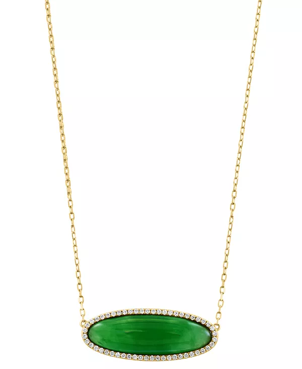 Ожерелье с овальным кулоном из 14-каратного золота с нефритом, окрашенным Эффи, и бриллиантами (1/5 карата), длина 16 дюймов + удлинитель 2 дюйма Effy Collection, jade