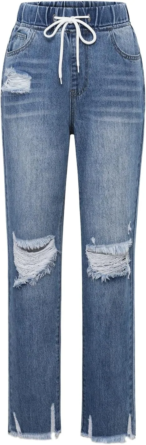 Женские джинсы с высокой талией на резинке и шнурком
Женские джинсы с высокой талией на резинке и шнурком