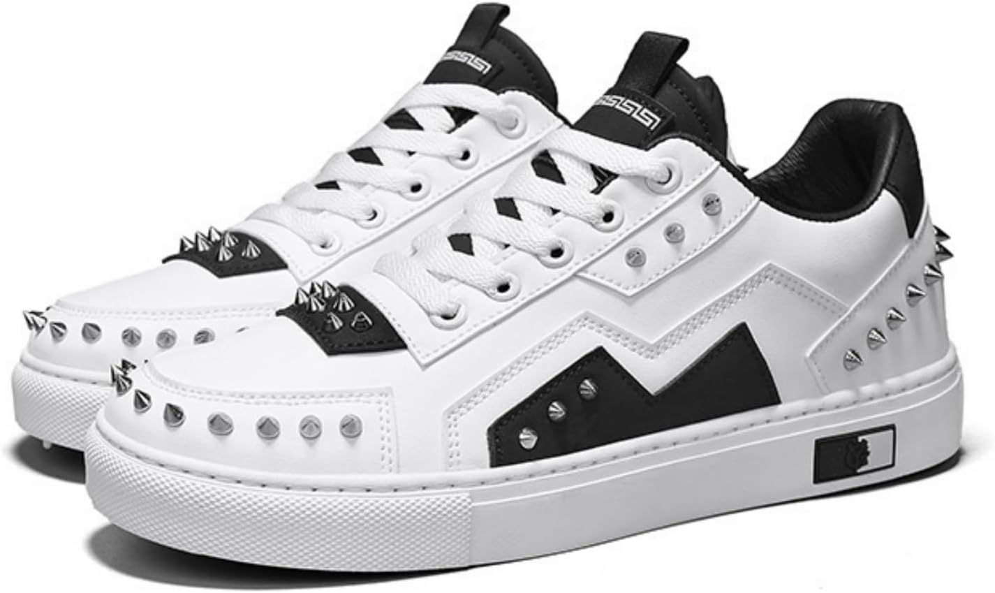 Мужские и панк-кэжуал кроссовки с металлическими заклепками, черные и белые, из сочетания кожи и ткани с пайетками, с шнуровкой, удобные для повседневной носки, подходят для свиданий и вечеринок Houdbdol
Мужские и панк-кэжуал кроссовки с металлическими заклепками, черные и белые, из сочетания кожи и ткани с пайетками, с шнуровкой, удобные для повседневной носки, подходят для свиданий и вечеринок Houdbdol