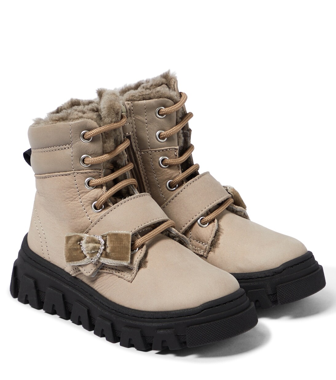 Украшенные замшевые ботинки на шнуровке Monnalisa, бежевый
Украшенные замшевые ботинки на шнуровке Monnalisa, бежевый