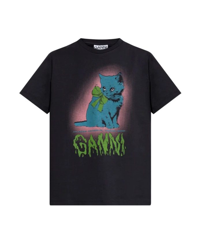 Темно-Серая футболка с изображением котенка Ganni, серый
Темно-Серая футболка с изображением котенка Ganni, серый