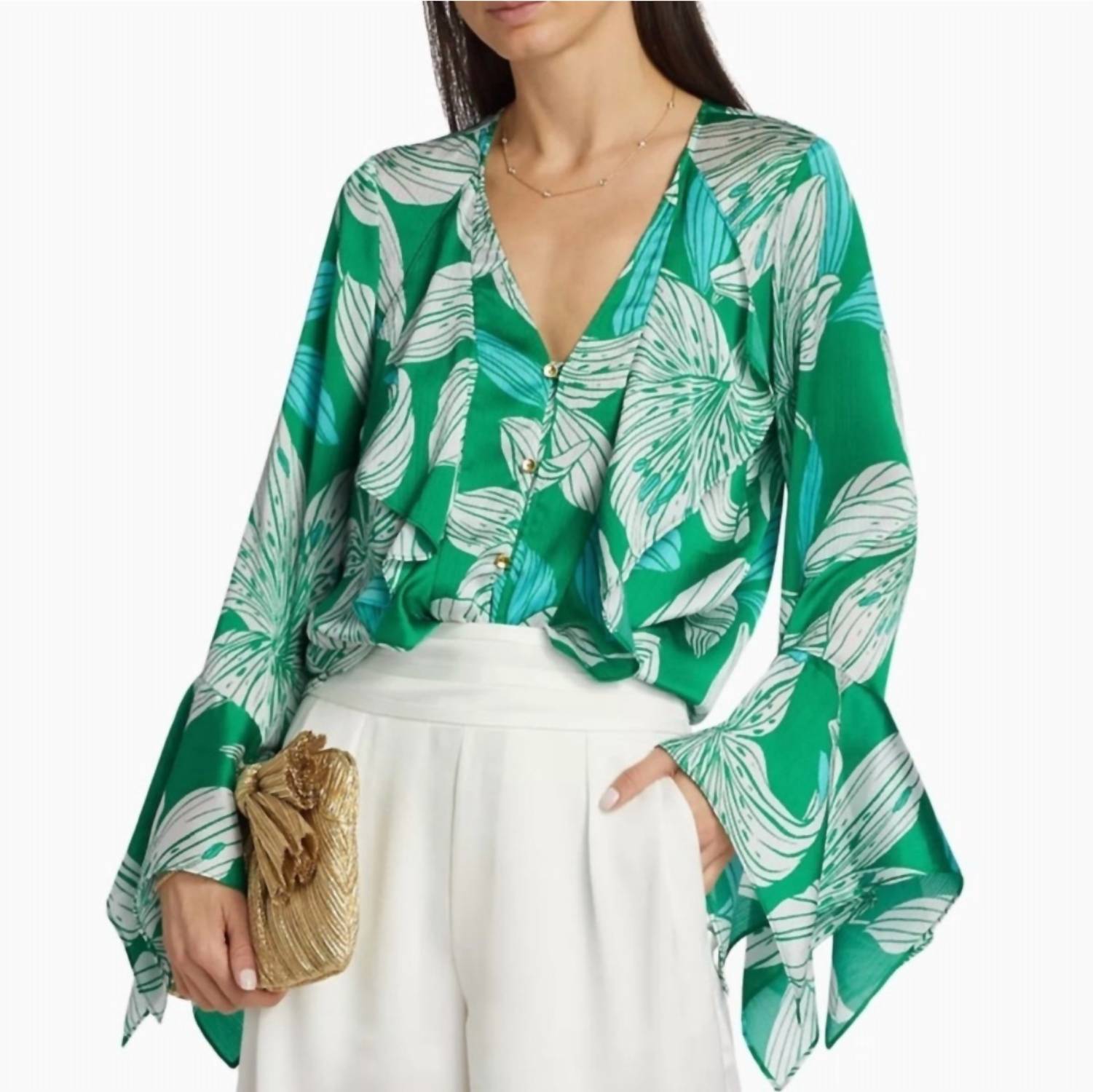 Саванна Блуза с длинным рукавом в морской зелени с принтом лилии Ramy Brook
Саванна Блуза с длинным рукавом в морской зелени с принтом лилии Ramy Brook