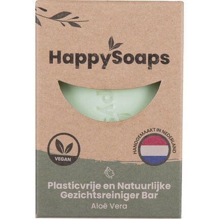 Очищающее мыло для лица Happysoaps и средство для снятия макияжа — алоэ вера — мягкое, питательное и с приятным ароматом — 100 % без пластика, веганское и натуральное — 70 г