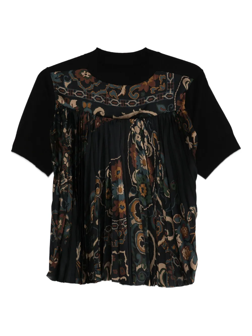 Топ с цветочным принтом и плиссировкой SACAI, черный
Топ с цветочным принтом и плиссировкой SACAI, черный
