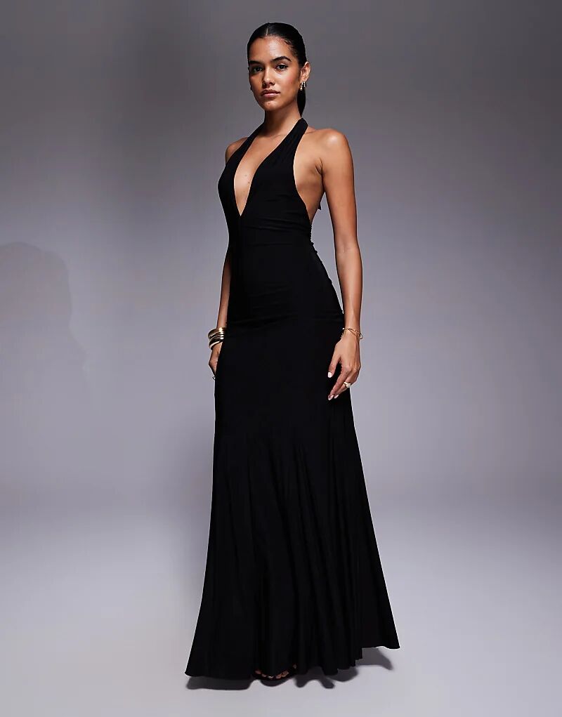 Платье макси Fashionkilla с двойным облегающим глубоким вырезом, халтер-бретелькой и подолом годе, черное
Платье макси Fashionkilla с двойным облегающим глубоким вырезом, халтер-бретелькой и подолом годе, черное