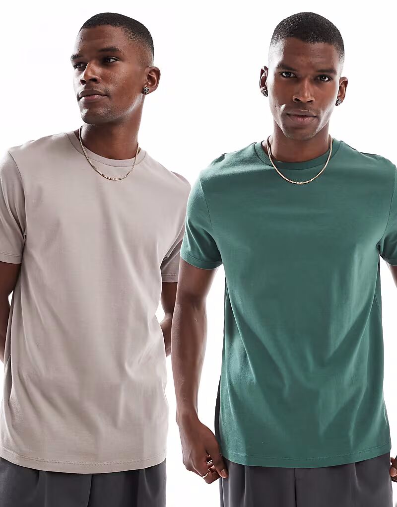 ASOS DESIGN, набор из 2 базовых футболок с круглым вырезом зеленого и бежевого цвета
ASOS DESIGN, набор из 2 базовых футболок с круглым вырезом зеленого и бежевого цвета